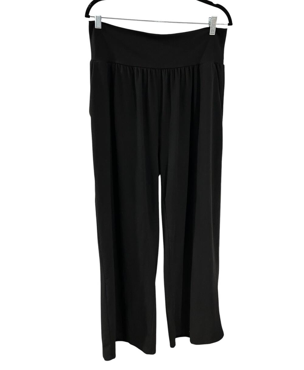 UEU Wide Leg Pull On Elastic Stretch Travel Lounge Black Pants Plus Size 2XL EUC